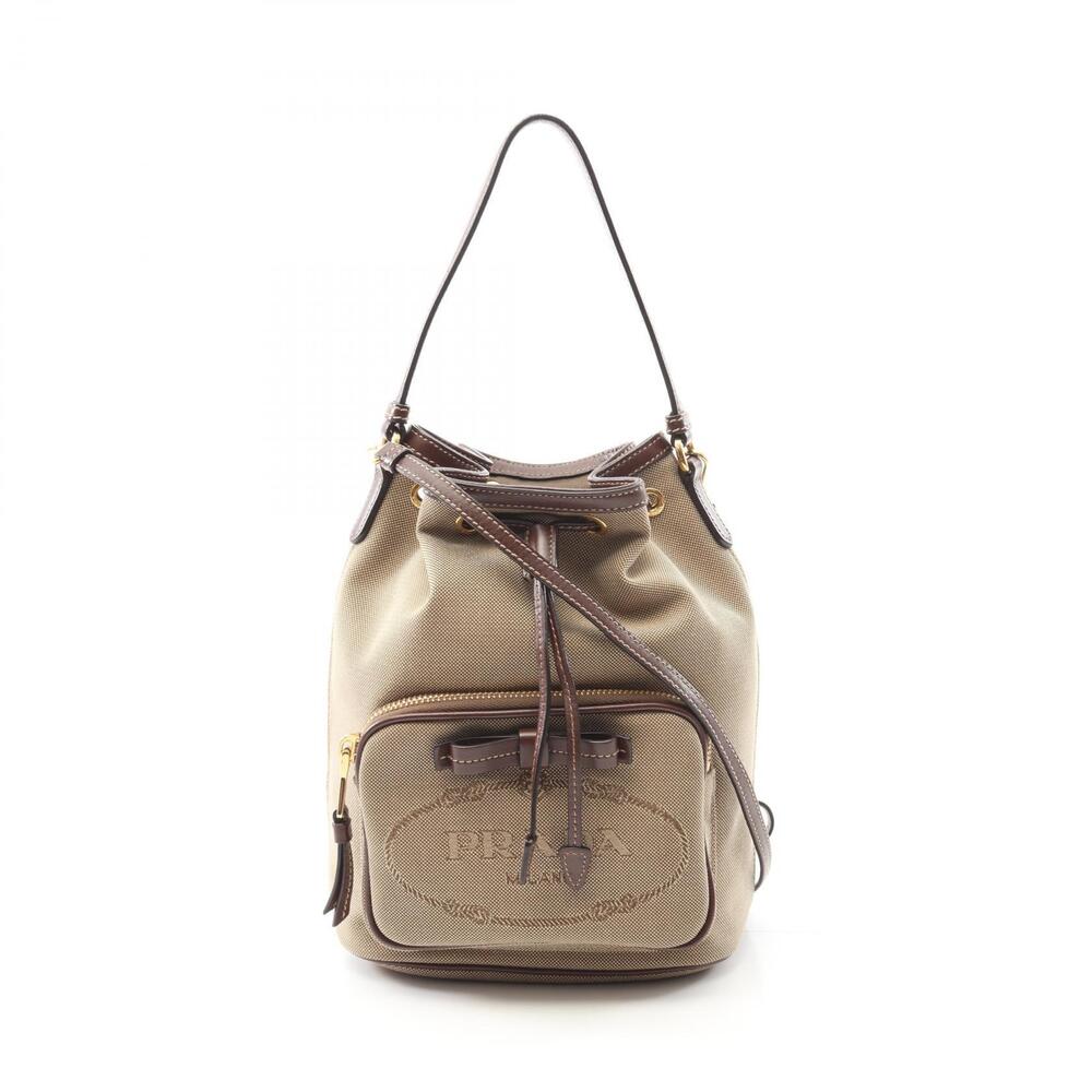 Prada LOGO JACQUARD handbag canvas leather beige brown tones